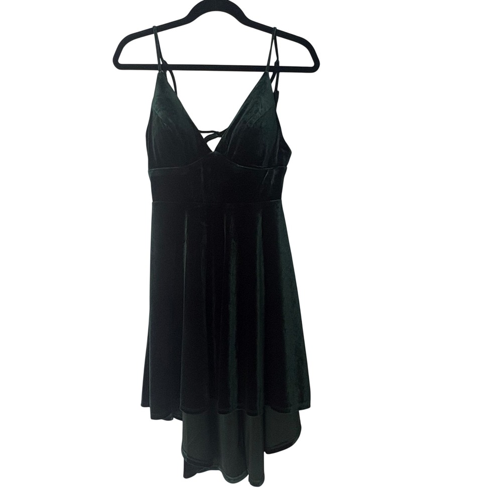 B. Darlin Dark Green Velvet High Low Fit and Flare Dress Juniors 5 / 6